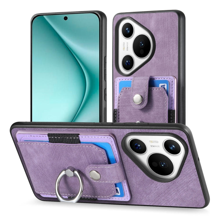 For Huawei Pura 70 Pro+ Retro Skin-feel Ring Card Wallet Phone Case(Purple) - Huawei Cases by PMC Jewellery | Online Shopping South Africa | PMC Jewellery | Buy Now Pay Later Mobicred