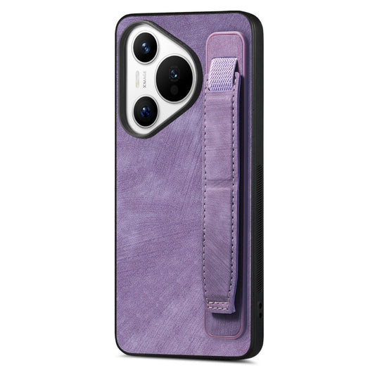 For Huawei Pura 70 Pro Retro Wristband Holder Leather Back Phone Case(Purple) - Huawei Cases by PMC Jewellery | Online Shopping South Africa | PMC Jewellery | Buy Now Pay Later Mobicred