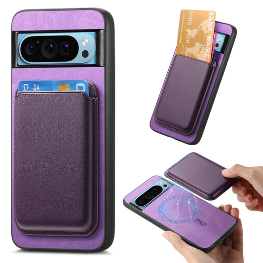 For Google Pixel 9 Retro Magsafe Card Bag PU Back Cover Phone Case(Purple) - Google Cases by PMC Jewellery | Online Shopping South Africa | PMC Jewellery | Buy Now Pay Later Mobicred