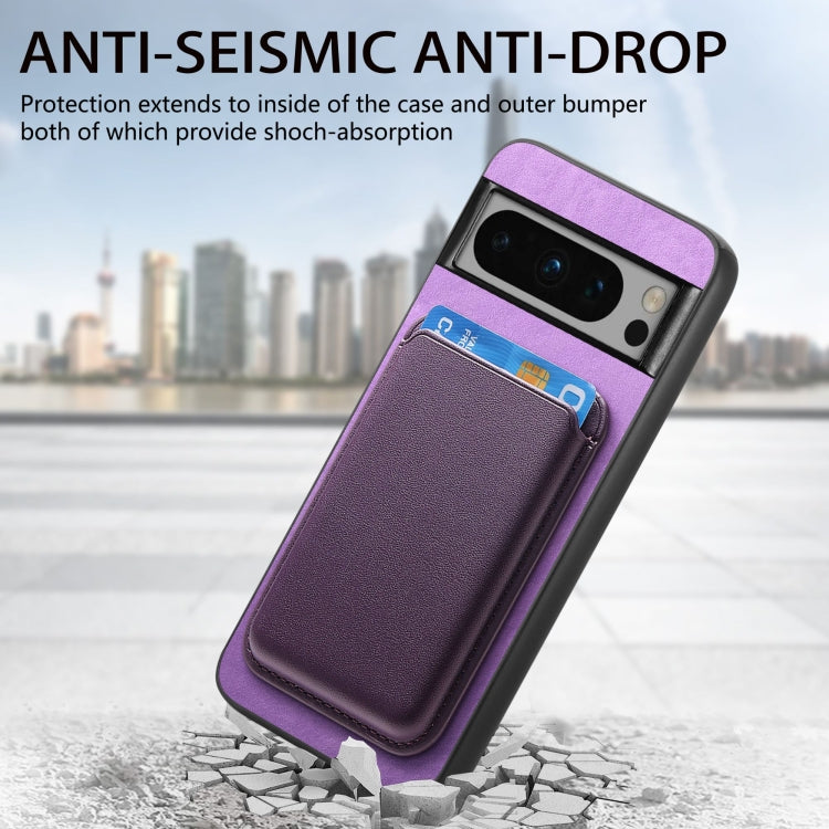 For Google Pixel 9 Pro Retro Magsafe Card Bag PU Back Cover Phone Case(Purple) - Google Cases by PMC Jewellery | Online Shopping South Africa | PMC Jewellery | Buy Now Pay Later Mobicred