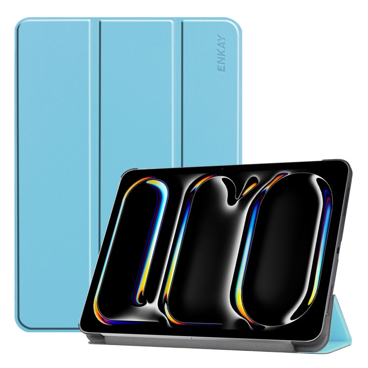 For iPad Pro 13 2024 ENKAY Tri-fold Custer Texture Platic Leather Smart Tablet Case(Light Blue) - iPad Pro 13 2024 Cases by ENKAY | Online Shopping South Africa | PMC TechLife | Buy Now Pay Later Mobicred