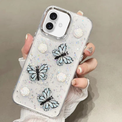 For iPhone 16 Plus Glitter 3D Butterfly TPU Phone Case(Blue) - iPhone 16 Plus Cases by PMC Jewellery | Online Shopping South Africa | PMC Jewellery | Buy Now Pay Later Mobicred