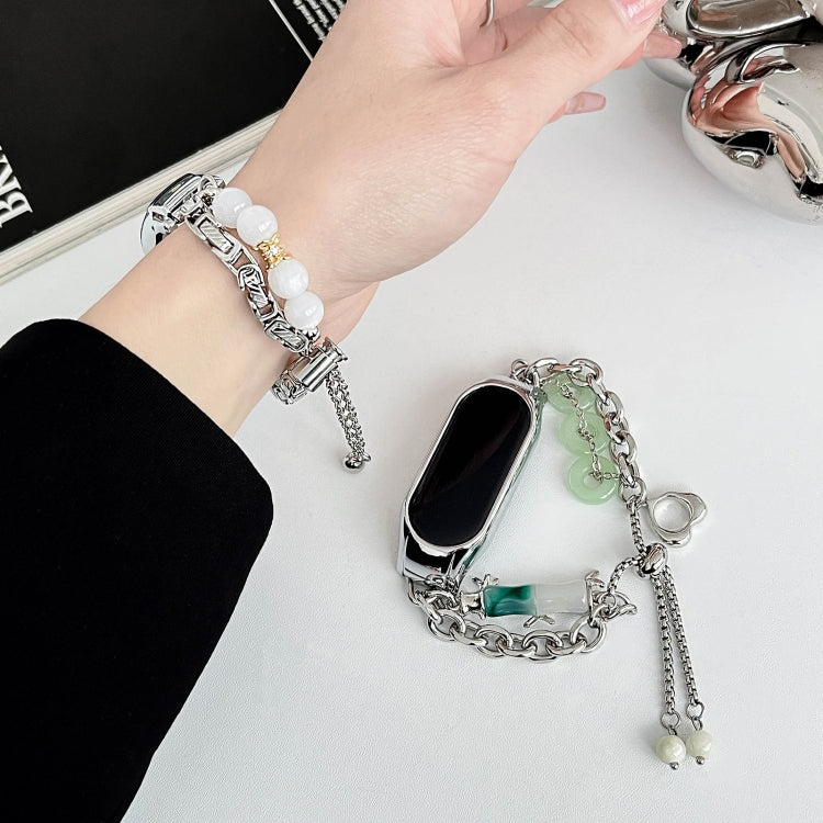 For Xiaomi Mi Band 8 Crystal Beaded Onyx Watch Band(Silver+Copper Collar) - free shipping - PMC TechLife - Order now!