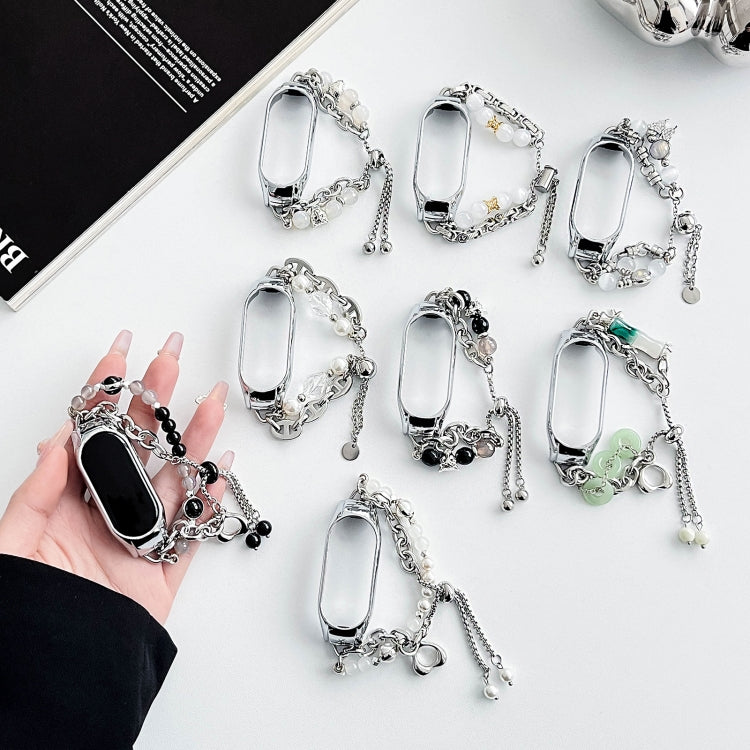 For Xiaomi Mi Band 7 Crystal Beaded Onyx Watch Band(Silver+Agate Bead) - free shipping - PMC TechLife - Order now!
