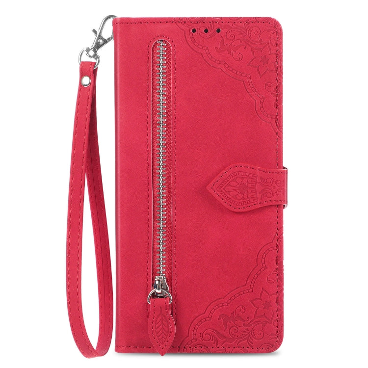 For Huawei Pura 70 Pro Embossed Flower Zipper Leather Phone Case(Red) - Huawei Cases by PMC Jewellery | Online Shopping South Africa | PMC Jewellery | Buy Now Pay Later Mobicred