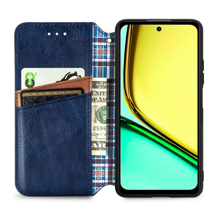 For Realme C65 Cubic Grid Pressed Magnetic Leather Phone Case(Blue) - Realme Cases by PMC Jewellery | Online Shopping South Africa | PMC Jewellery | Buy Now Pay Later Mobicred