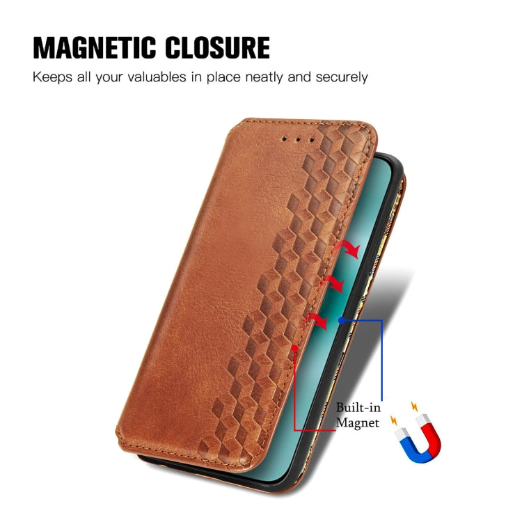 For Huawei Pura 70 Pro Cubic Grid Pressed Magnetic Leather Phone Case(Brown) - Huawei Cases by PMC Jewellery | Online Shopping South Africa | PMC Jewellery | Buy Now Pay Later Mobicred