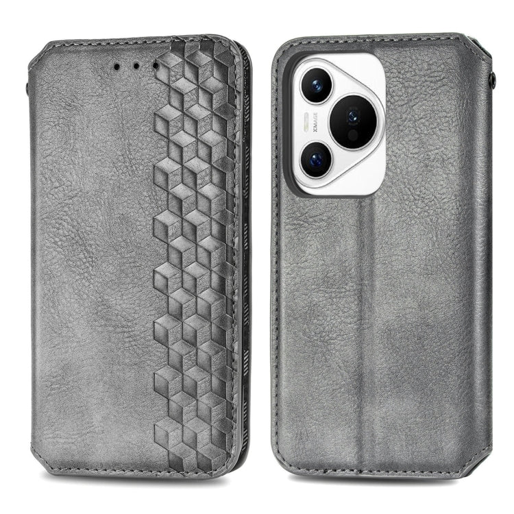 For Huawei Pura 70 Pro Cubic Grid Pressed Magnetic Leather Phone Case(Gray) - Huawei Cases by PMC Jewellery | Online Shopping South Africa | PMC Jewellery | Buy Now Pay Later Mobicred