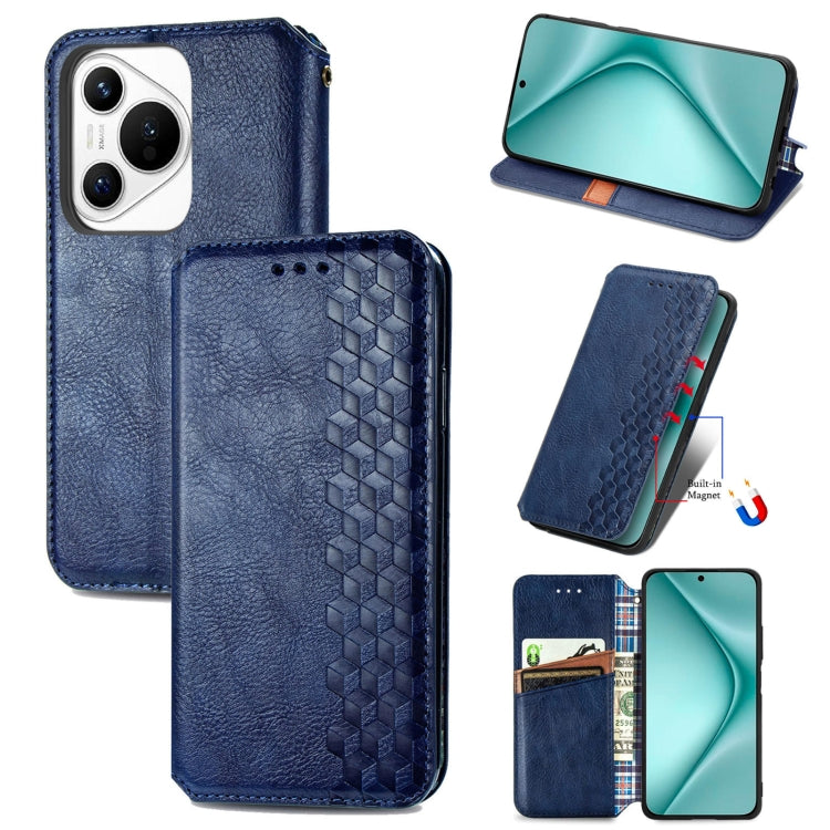 For Huawei Pura 70 Ultra Cubic Grid Pressed Magnetic Leather Phone Case(Blue) - Huawei Cases by PMC Jewellery | Online Shopping South Africa | PMC Jewellery | Buy Now Pay Later Mobicred