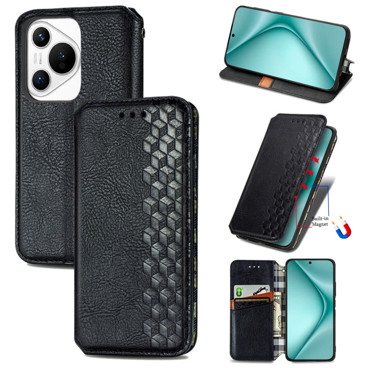 For Huawei Pura 70 Ultra Cubic Grid Pressed Magnetic Leather Phone Case(Black) - Huawei Cases by PMC Jewellery | Online Shopping South Africa | PMC Jewellery | Buy Now Pay Later Mobicred