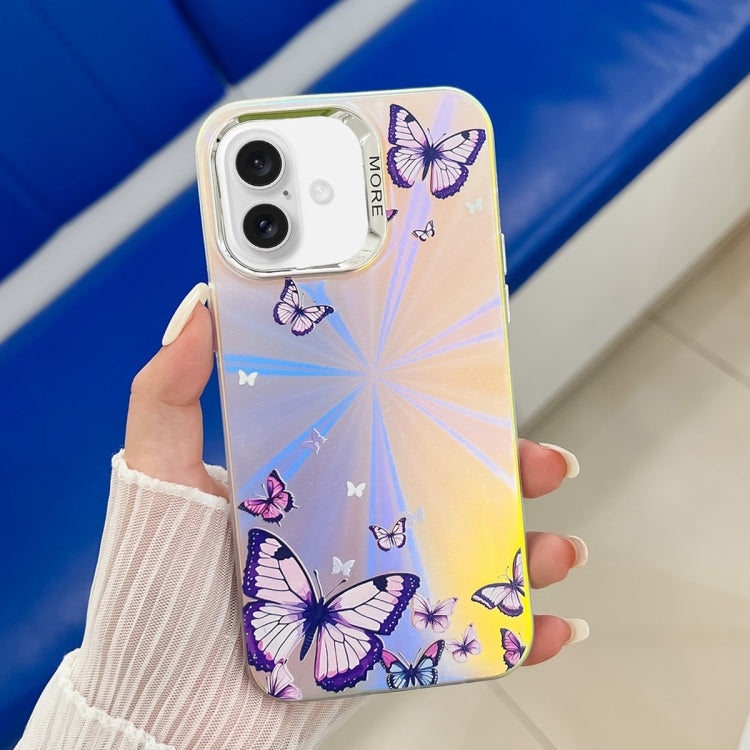 For iPhone 16 Plus Electroplating Laser Butterfly Phone Case(Purple Butterflies AB3) - free shipping - PMC TechLife - Order now!