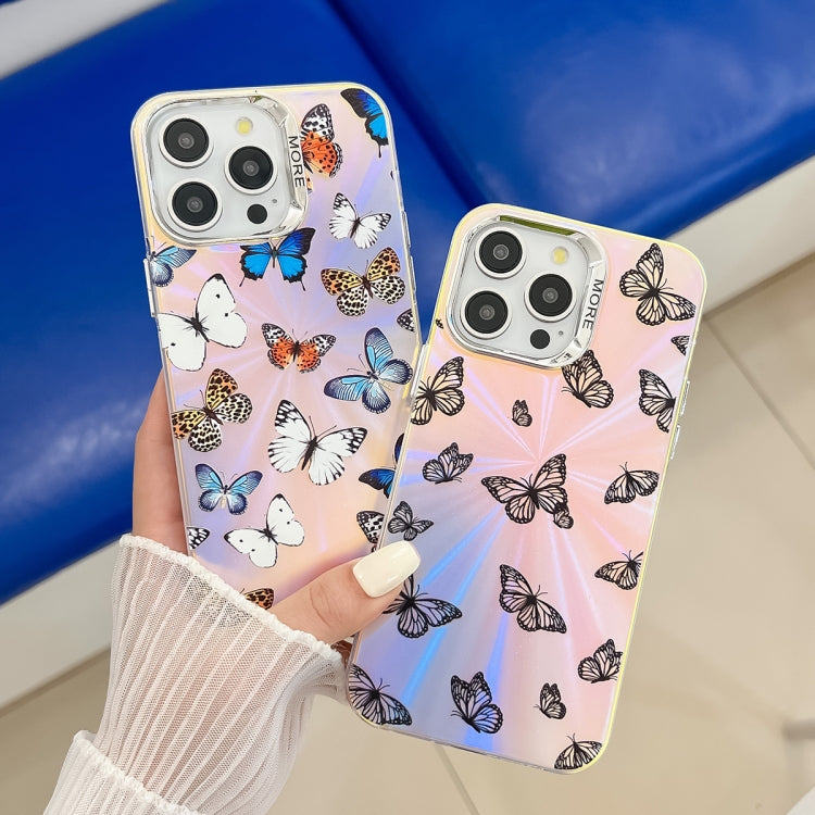 For iPhone 16 Electroplating Laser Butterfly Phone Case(White Purple Butterflies AB6) - iPhone 16 Cases by PMC Jewellery | Online Shopping South Africa | PMC Jewellery | Buy Now Pay Later Mobicred