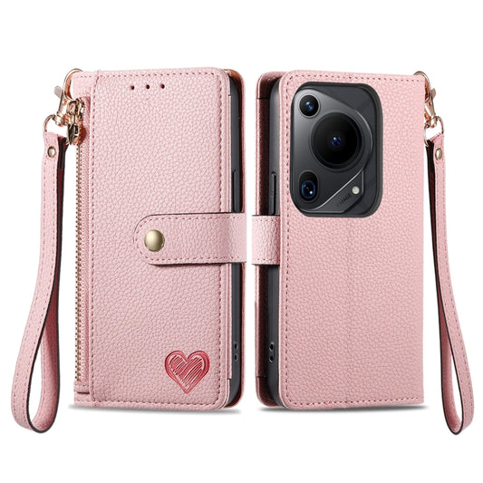 For Huawei Pura 70 Ultra Love Zipper Lanyard Leather Phone Case(Pink) - Huawei Cases by PMC Jewellery | Online Shopping South Africa | PMC Jewellery | Buy Now Pay Later Mobicred