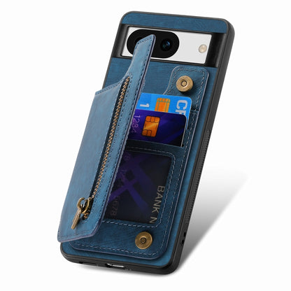 For Google Pixel 9 / 9 Pro Retro Leather Zipper Wallet Back Phone Case(Blue) - Google Cases by PMC Jewellery | Online Shopping South Africa | PMC Jewellery | Buy Now Pay Later Mobicred