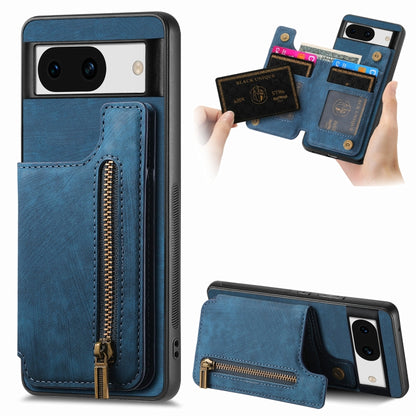 For Google Pixel 9 Pro XL Retro Leather Zipper Wallet Back Phone Case(Blue) - Google Cases by PMC Jewellery | Online Shopping South Africa | PMC Jewellery | Buy Now Pay Later Mobicred