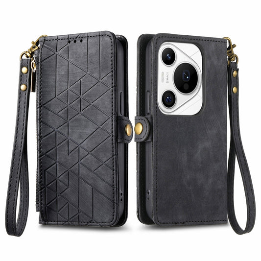 For Huawei Pura 70 Pro Geometric Zipper Wallet Side Buckle Leather Phone Case(Black) - Huawei Cases by PMC Jewellery | Online Shopping South Africa | PMC Jewellery | Buy Now Pay Later Mobicred