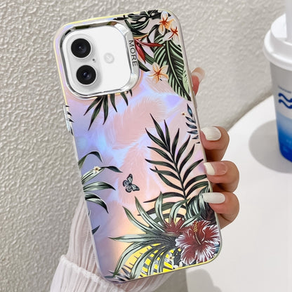 For iPhone 16 Electroplating Laser Flower Texture TPU Phone Case(Leaves AH12) - iPhone 16 Cases by PMC Jewellery | Online Shopping South Africa | PMC Jewellery | Buy Now Pay Later Mobicred