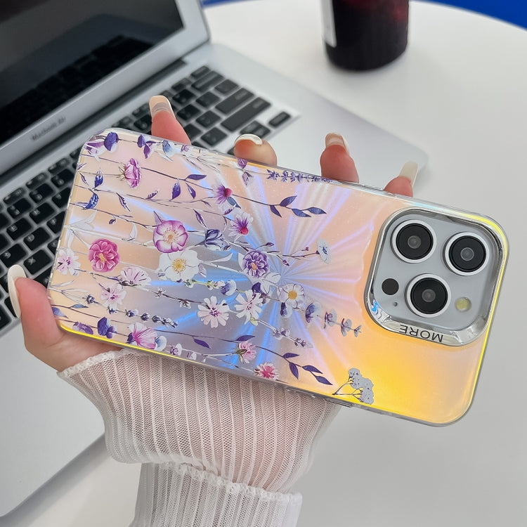 For iPhone 16 Electroplating Laser Flower Texture TPU Phone Case(Zinnia AH9) - iPhone 16 Cases by PMC TechLife | Online Shopping South Africa | PMC TechLife | Buy Now Pay Later Mobicred