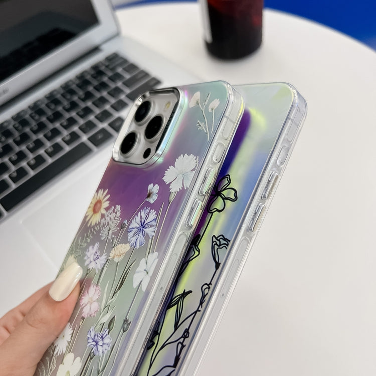 For iPhone 16 Electroplating Laser Flower Texture TPU Phone Case(Zinnia AH9) - iPhone 16 Cases by PMC TechLife | Online Shopping South Africa | PMC TechLife | Buy Now Pay Later Mobicred