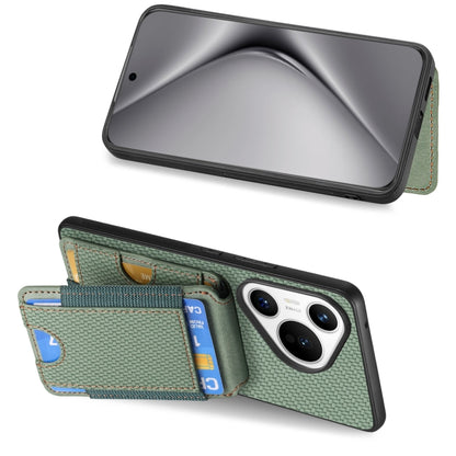 For Huawei Pura 70 Carbon Fiber Vertical Flip Wallet Stand Phone Case(Green) - Huawei Cases by PMC Jewellery | Online Shopping South Africa | PMC Jewellery | Buy Now Pay Later Mobicred