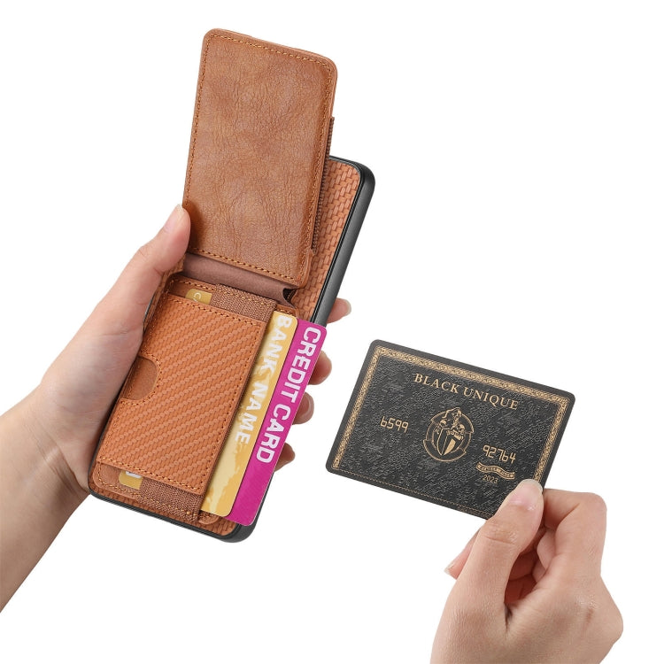 For Huawei Pura 70 Pro Carbon Fiber Vertical Flip Wallet Stand Phone Case(Brown) - Huawei Cases by PMC Jewellery | Online Shopping South Africa | PMC Jewellery | Buy Now Pay Later Mobicred