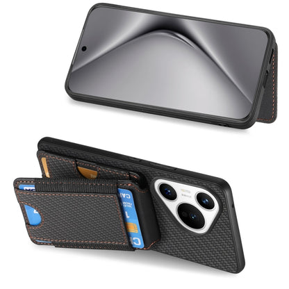 For Huawei Pura 70 Ultra Carbon Fiber Vertical Flip Wallet Stand Phone Case(Black) - Huawei Cases by PMC Jewellery | Online Shopping South Africa | PMC Jewellery | Buy Now Pay Later Mobicred