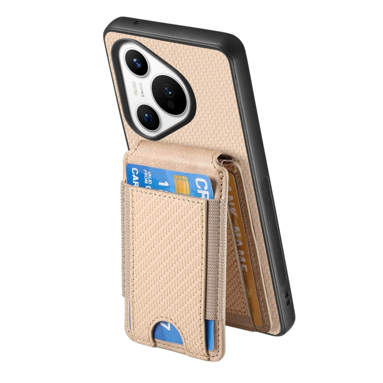 For Huawei Pura 70 Ultra Carbon Fiber Vertical Flip Wallet Stand Phone Case(Khaki) - Huawei Cases by PMC Jewellery | Online Shopping South Africa | PMC Jewellery | Buy Now Pay Later Mobicred