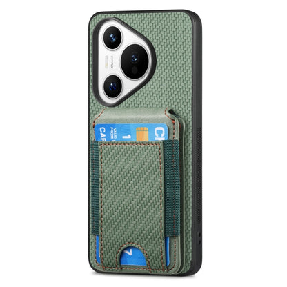 For Huawei Pura 70 Ultra Carbon Fiber Vertical Flip Wallet Stand Phone Case(Green) - Huawei Cases by PMC Jewellery | Online Shopping South Africa | PMC Jewellery | Buy Now Pay Later Mobicred