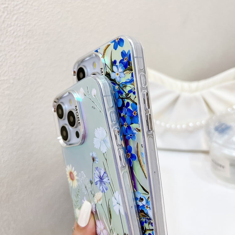 For iPhone 16 Electroplating Laser Flower Phone Case with Wrist Strap(Flower AH1) - iPhone 16 Cases by PMC Jewellery | Online Shopping South Africa | PMC Jewellery | Buy Now Pay Later Mobicred