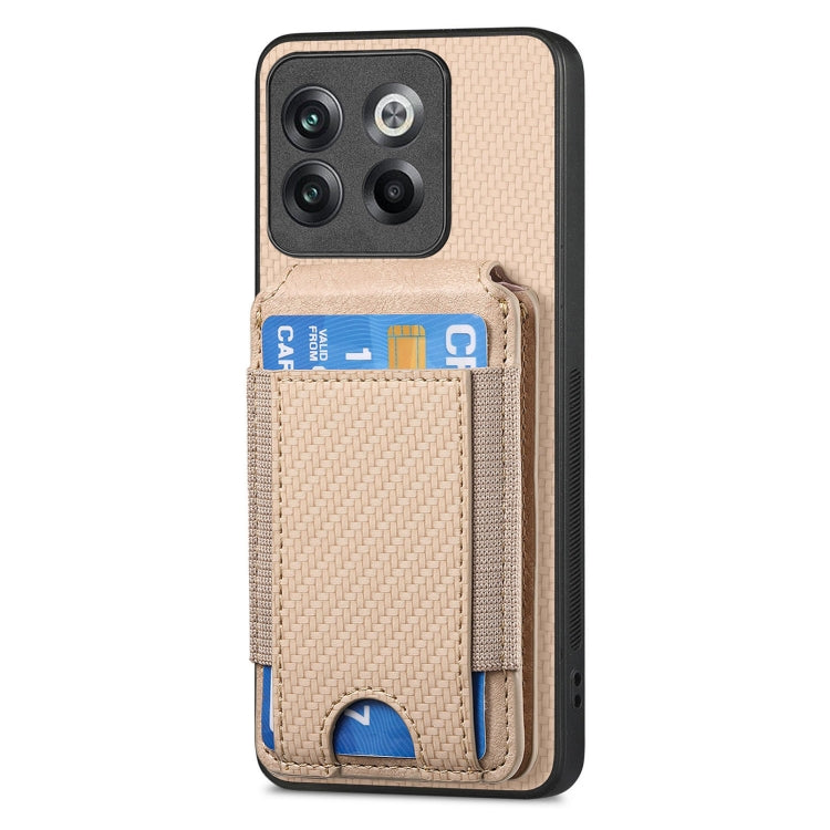For OnePlus Nord CE3 Carbon Fiber Vertical Flip Wallet Stand Phone Case(Khaki) - OnePlus Cases by PMC TechLife | Online Shopping South Africa | PMC TechLife | Buy Now Pay Later Mobicred