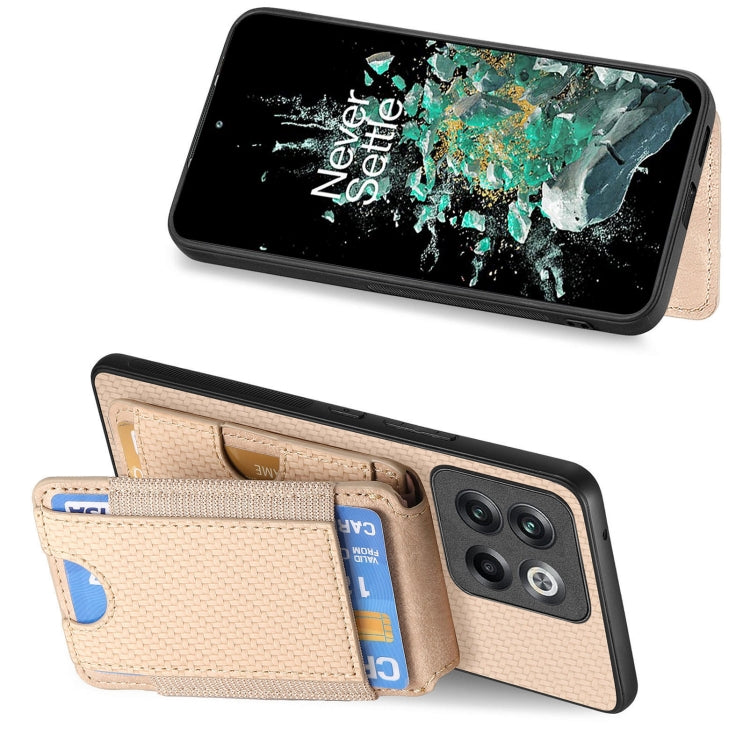 For OnePlus Nord CE3 Carbon Fiber Vertical Flip Wallet Stand Phone Case(Khaki) - OnePlus Cases by PMC TechLife | Online Shopping South Africa | PMC TechLife | Buy Now Pay Later Mobicred