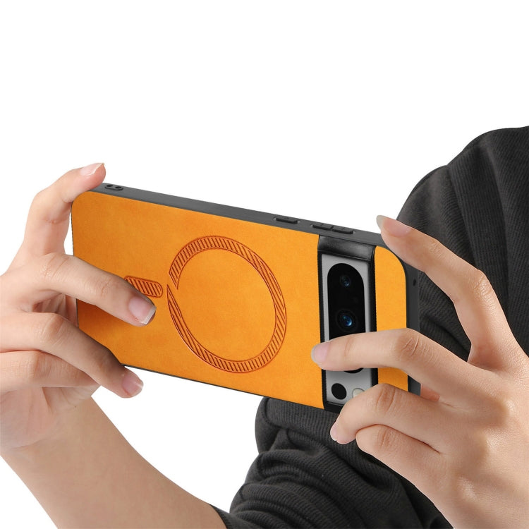 For Google Pixel 9 Pro XL Retro Magsafe Magnetic PU Back Cover Phone Case(Yellow) - Google Cases by PMC TechLife | Online Shopping South Africa | PMC TechLife | Buy Now Pay Later Mobicred
