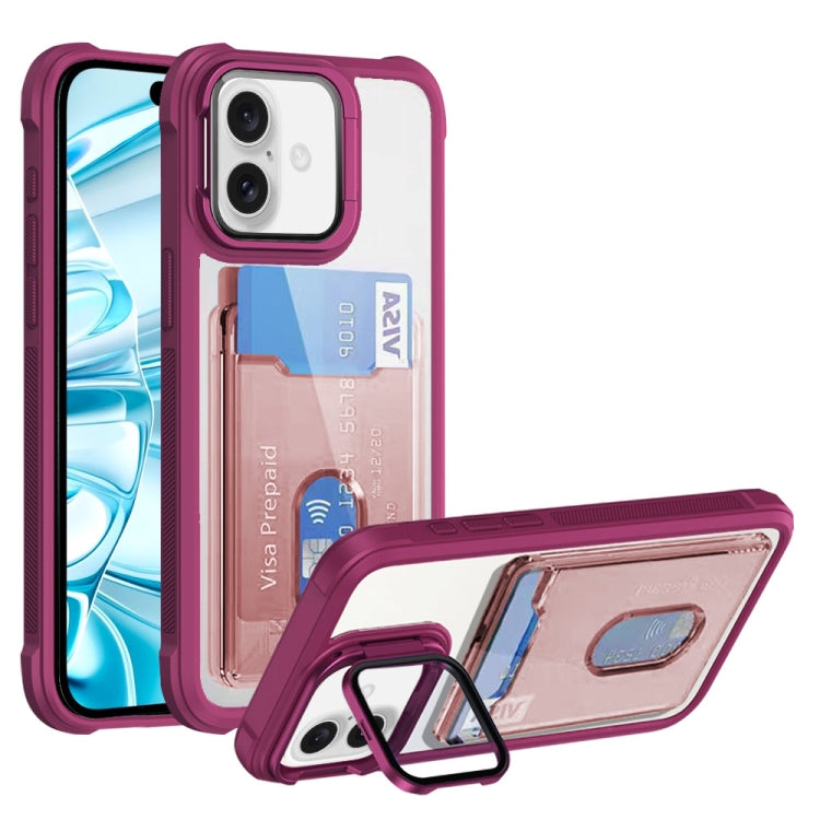 For iPhone 16 Card Bag Holder Acrylic Hybrid TPU Phone Case(Red) - iPhone 16 Cases by PMC TechLife | Online Shopping South Africa | PMC TechLife | Buy Now Pay Later Mobicred