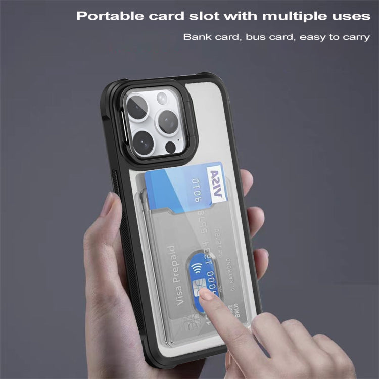 For iPhone 16 Card Bag Holder Acrylic Hybrid TPU Phone Case(Blue) - iPhone 16 Cases by PMC TechLife | Online Shopping South Africa | PMC TechLife | Buy Now Pay Later Mobicred