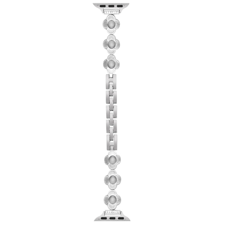 For Apple Watch Series 4 44mm Four Leaf Clover Quick-Release Metal Chain Watch Band(Silver) - free shipping - PMC TechLife - Order now!