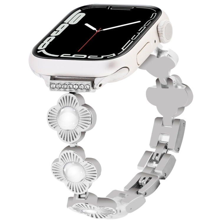 For Apple Watch Series 7 41mm Four Leaf Clover Quick-Release Metal Chain Watch Band(Silver) - free shipping - PMC TechLife - Order now!