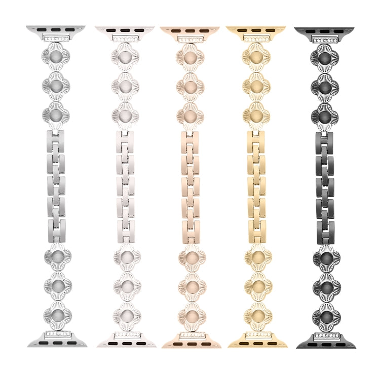 For Apple Watch Series 8 45mm Four Leaf Clover Quick-Release Metal Chain Watch Band(Silver) - free shipping - PMC TechLife - Order now!