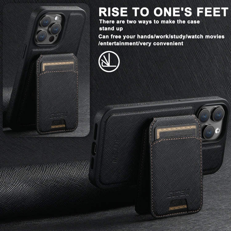 For iPhone 15 Plus Suteni M2 Cross-Grain MagSafe Vertical Card Back Phone Case(Black) - iPhone 15 Plus Cases by Suteni | Online Shopping South Africa | PMC Jewellery | Buy Now Pay Later Mobicred