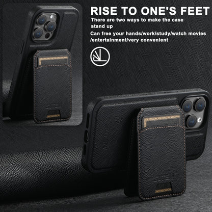 For iPhone 15 Suteni M2 Cross-Grain MagSafe Vertical Card Back Phone Case(Black) - iPhone 15 Cases by Suteni | Online Shopping South Africa | PMC Jewellery | Buy Now Pay Later Mobicred