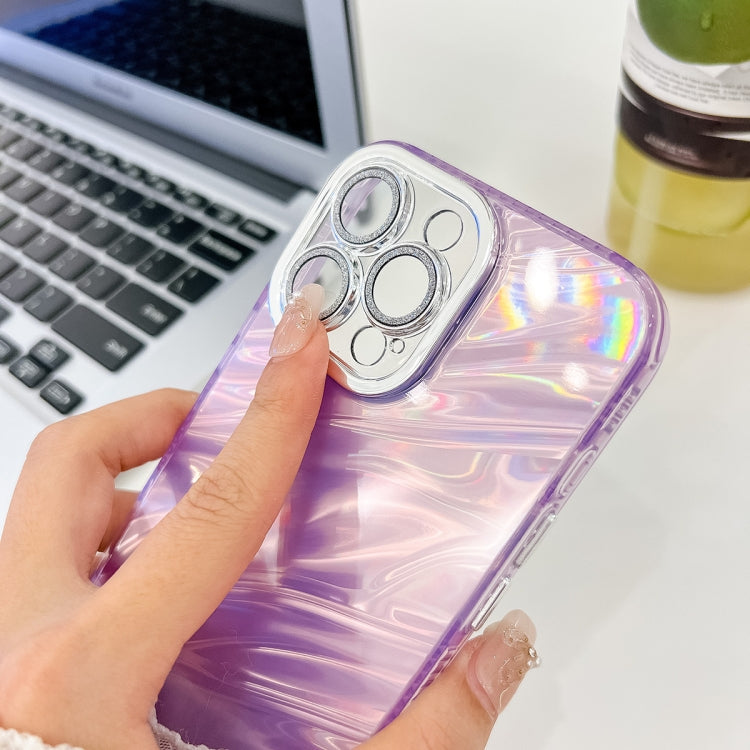 For iPhone 16 Plating Glitter Texture TPU Phone Case with Lens Film(Purple Feather Yarn) - iPhone 16 Cases by PMC Jewellery | Online Shopping South Africa | PMC Jewellery | Buy Now Pay Later Mobicred