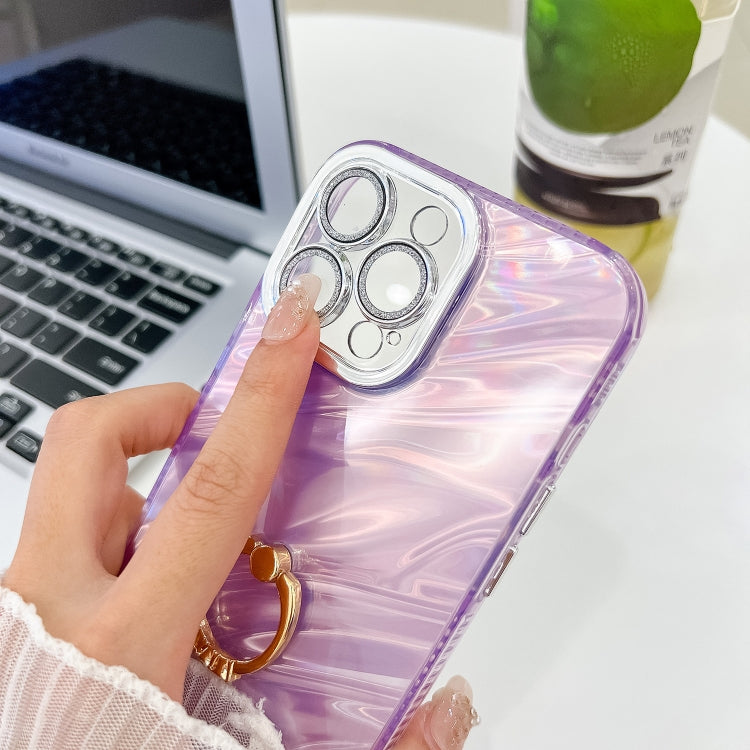 For iPhone 16 Plating Glitter Texture Ring Holder TPU Phone Case with Lens Film(White Tinfoil Texture) - iPhone 16 Cases by PMC TechLife | Online Shopping South Africa | PMC TechLife | Buy Now Pay Later Mobicred