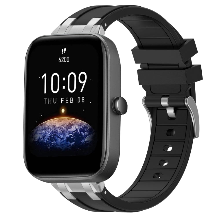 For Amazfit Bip3 20mm Quick Release Silver Buckle Royal Silicone Watch Band(Black) - free shipping - PMC TechLife - Order now!