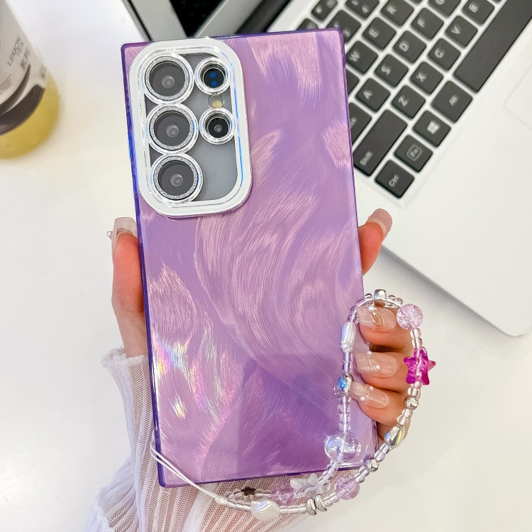 For Samsung Galaxy S25 Ultra 5G Plating Glitter Texture Chain Wristband TPU Phone Case with Lens Film(Purple Feather Yarn) - Galaxy S25 Ultra 5G Cases by PMC Jewellery | Online Shopping South Africa | PMC Jewellery | Buy Now Pay Later Mobicred