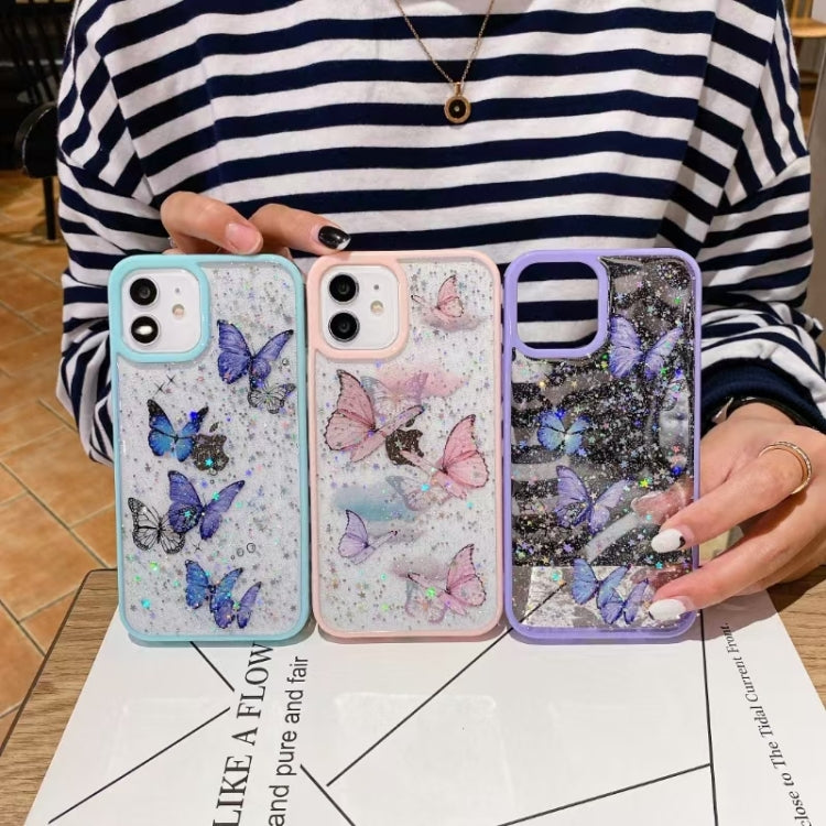 For iPhone 16 Color Butterfly Glitter Epoxy TPU Phone Case(Pink) - iPhone 16 Cases by PMC TechLife | Online Shopping South Africa | PMC TechLife | Buy Now Pay Later Mobicred