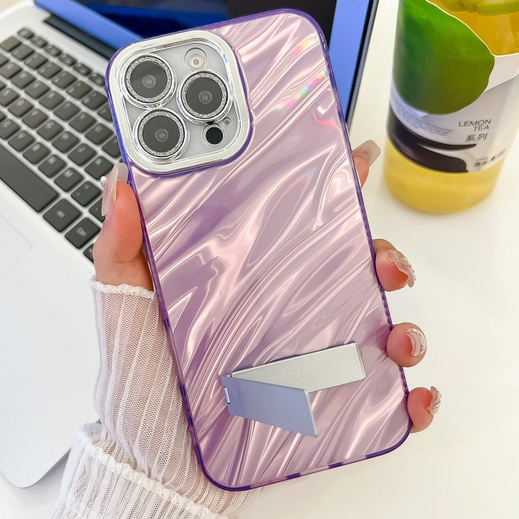 For iPhone 16e Plating Glitter Texture Fold Holder TPU Phone Case with Lens Film(White Wrinkles) - iPhone 16e Cases by PMC TechLife | Online Shopping South Africa | PMC TechLife | Buy Now Pay Later Mobicred
