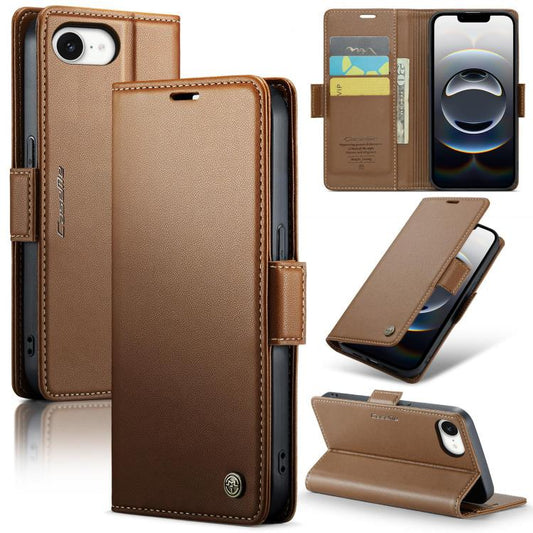 For iPhone 16e CaseMe 023 Butterfly Buckle Litchi Texture RFID Anti-theft Leather Phone Case(Brown) - iPhone 16e Cases by CaseMe | Online Shopping South Africa | PMC Jewellery | Buy Now Pay Later Mobicred