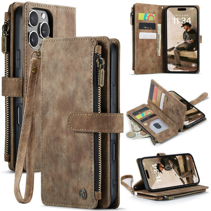 For iPhone 16 Pro Max CaseMe C30 Card Slots Zipper Wallet Leather Phone Case(Brown) - iPhone 16 Pro Max Cases by CaseMe | Online Shopping South Africa | PMC Jewellery | Buy Now Pay Later Mobicred