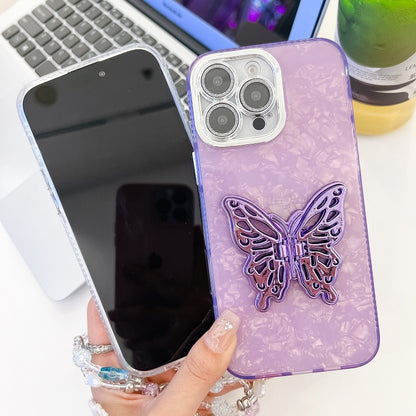 For iPhone 16 Pro Max Plating Glitter Lens Film Texture Butterfly Holder Wristband Phone Case(White Water Ripples) - iPhone 16 Pro Max Cases by PMC Jewellery | Online Shopping South Africa | PMC Jewellery | Buy Now Pay Later Mobicred