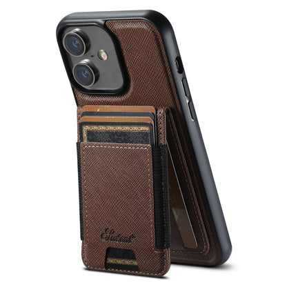 For iPhone 16 Suteni H17 Cross Grain Leather MagSafe Detachable Wallet Phone Case(Brown) - iPhone 16 Cases by Suteni | Online Shopping South Africa | PMC Jewellery | Buy Now Pay Later Mobicred