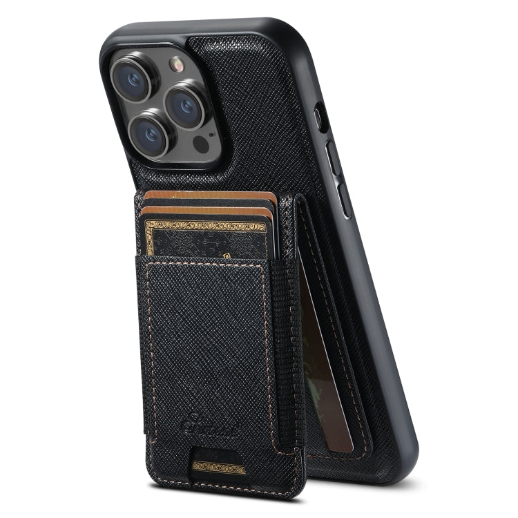 For iPhone 15 Pro Max Suteni H17 Cross Grain Leather MagSafe Detachable Wallet Phone Case(Black) - iPhone 15 Pro Max Cases by Suteni | Online Shopping South Africa | PMC Jewellery | Buy Now Pay Later Mobicred